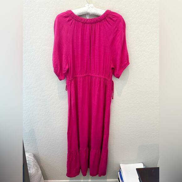 ISABEL | Maternity Hot Pink Maxi Dress V-Neck Empire Waist | Size Small - Picture 4 of 7
